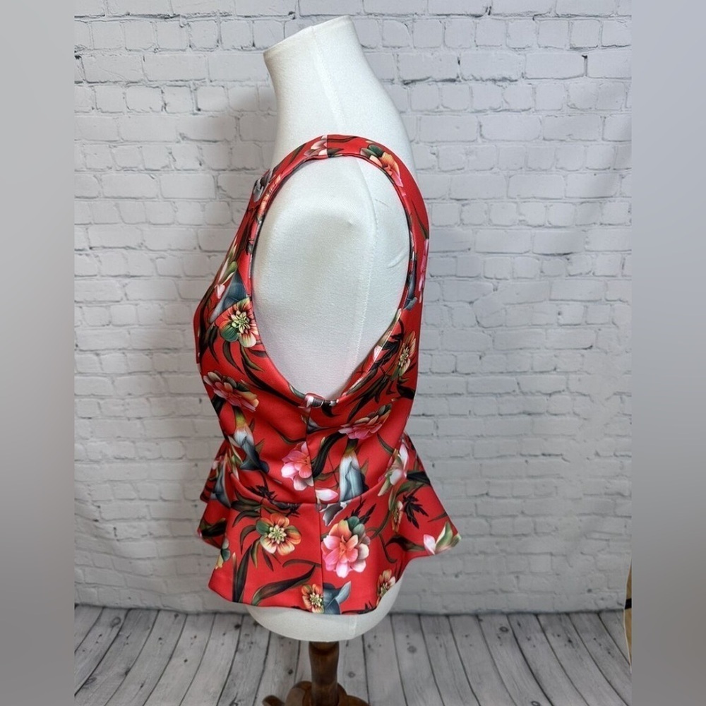 ALEXIA ADMOR Red Floral Sleeveless Peplum Blouse - SZ Small NWOT - Picture 4 of 8